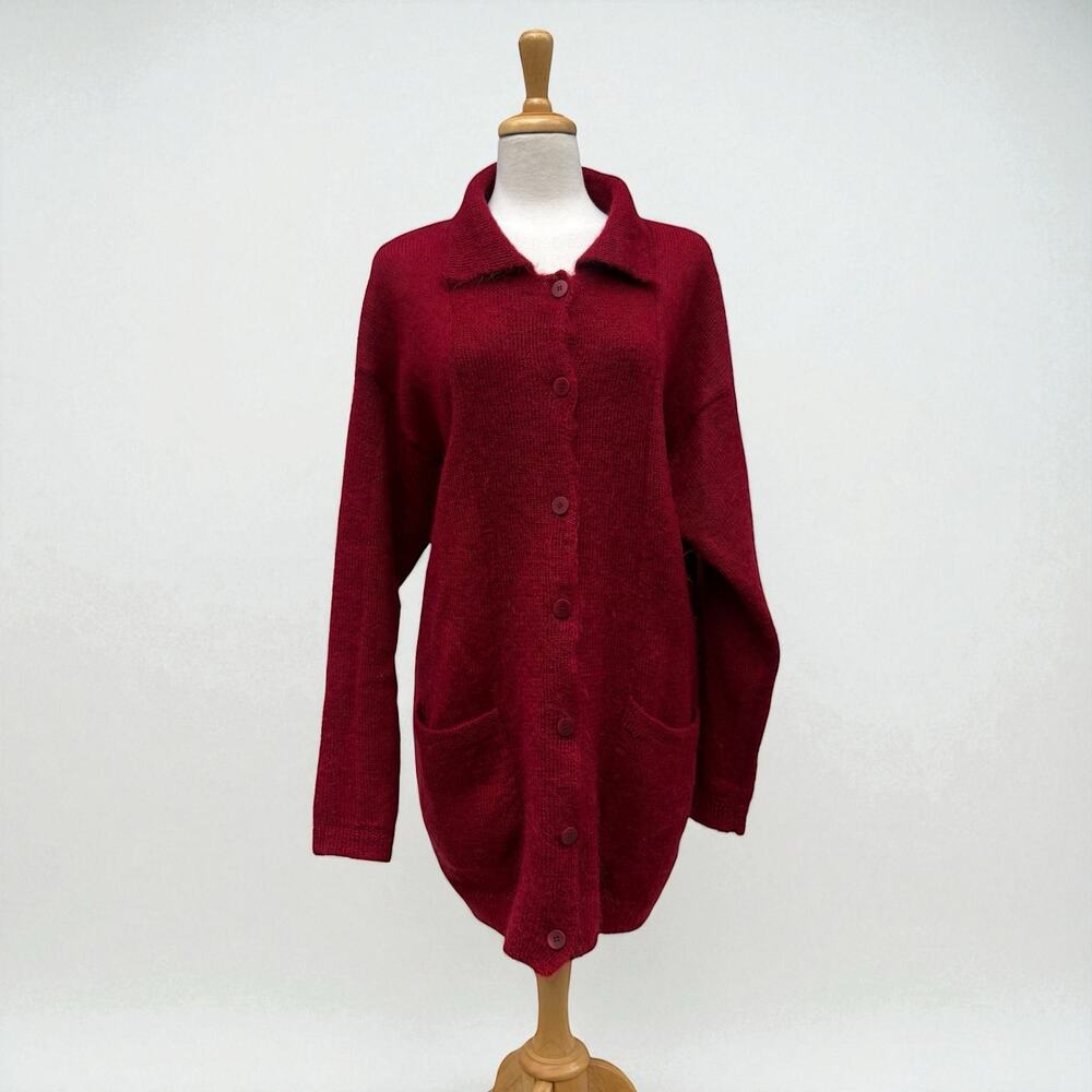 VTG Anne Klein II Mohair Sweater Cardigan Sz L Red Button Up Grannycore Cozycore